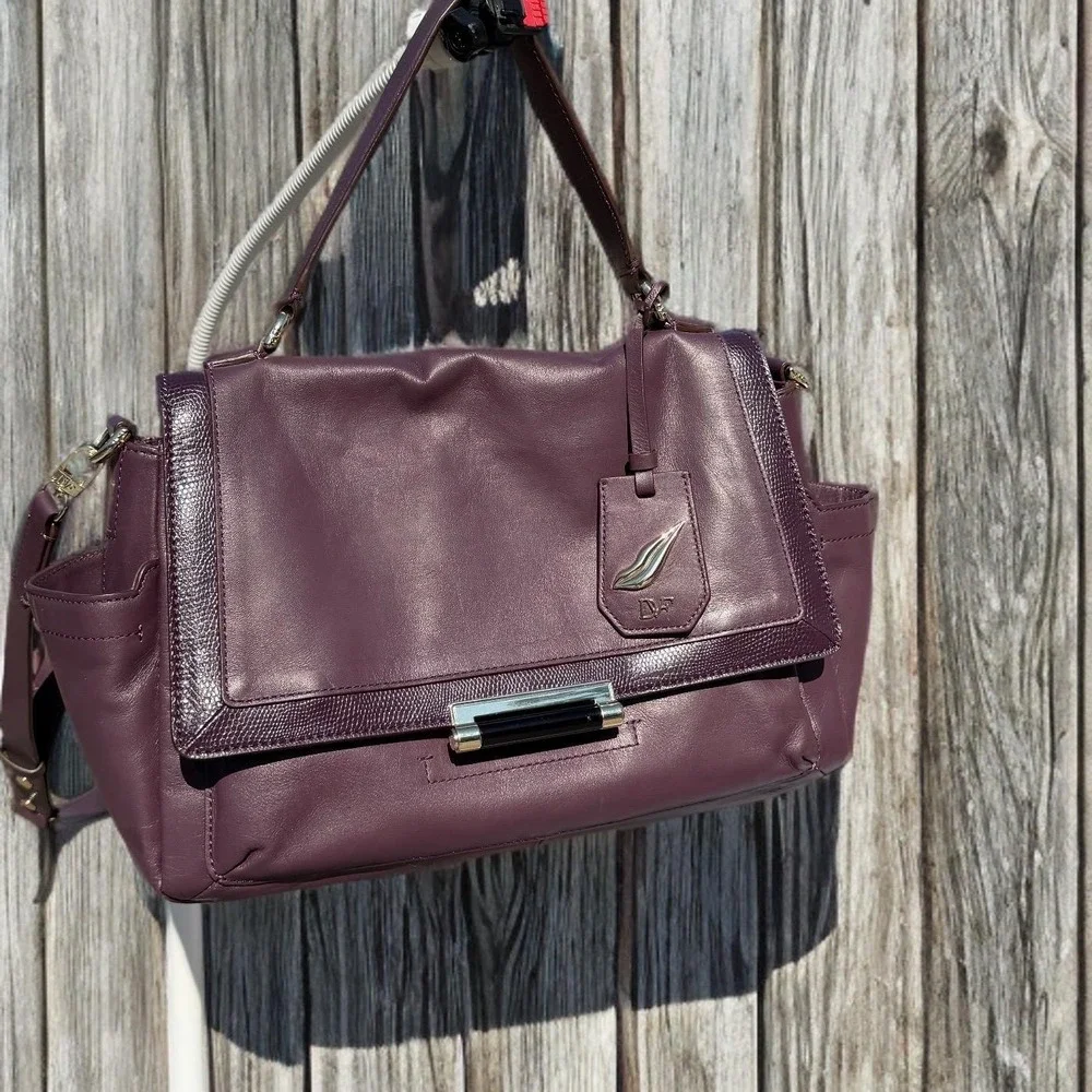 Rare‎ Diane Von Furstenberg Purple 440 Courier Leather Bag Prune Satchel DVF